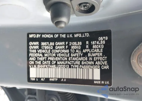 2020 Honda Civic Sport z USA, uszkodzony, nr VIN SHHFK7H48LU202013